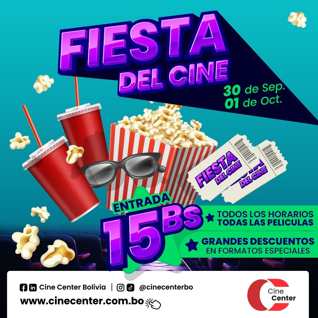 Cine Center celebra la “Fiesta del Cine” el 30 de septiembre y 01 de  octubre con precios desde Bs 15 | Magazine Management